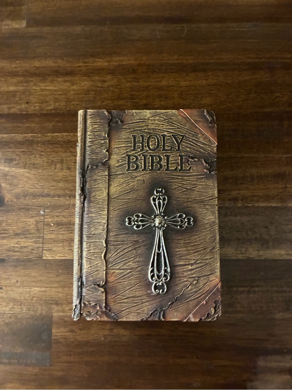 Decorative Brown Holy Bible with Cross Accent Trinket Box